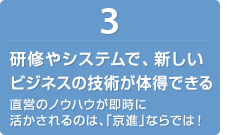 研修やシステムで、新しいビジネスの技術が体得できる